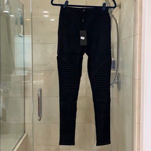 Black faux suede moto legging